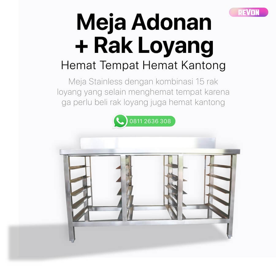 Meja Adonan Kombinasi Rak Loyang