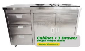 Kabinet Meja Kompor Tanam 2 Tungku 3 Laci Pintu Ayun | Stainless Steel