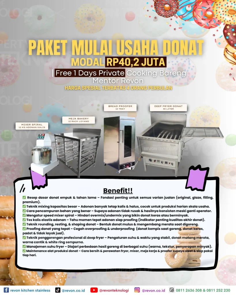 Paket Usaha Donat Free Private Class 1 Hari Bareng Mentor Revon