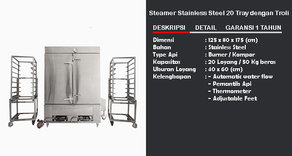 steamer-20-tray-stainless-steel-plus-troli-murah-bergaransi-kuat-tahan-karat-bali-jakarta-jogja-surabaya-semarang-malang
