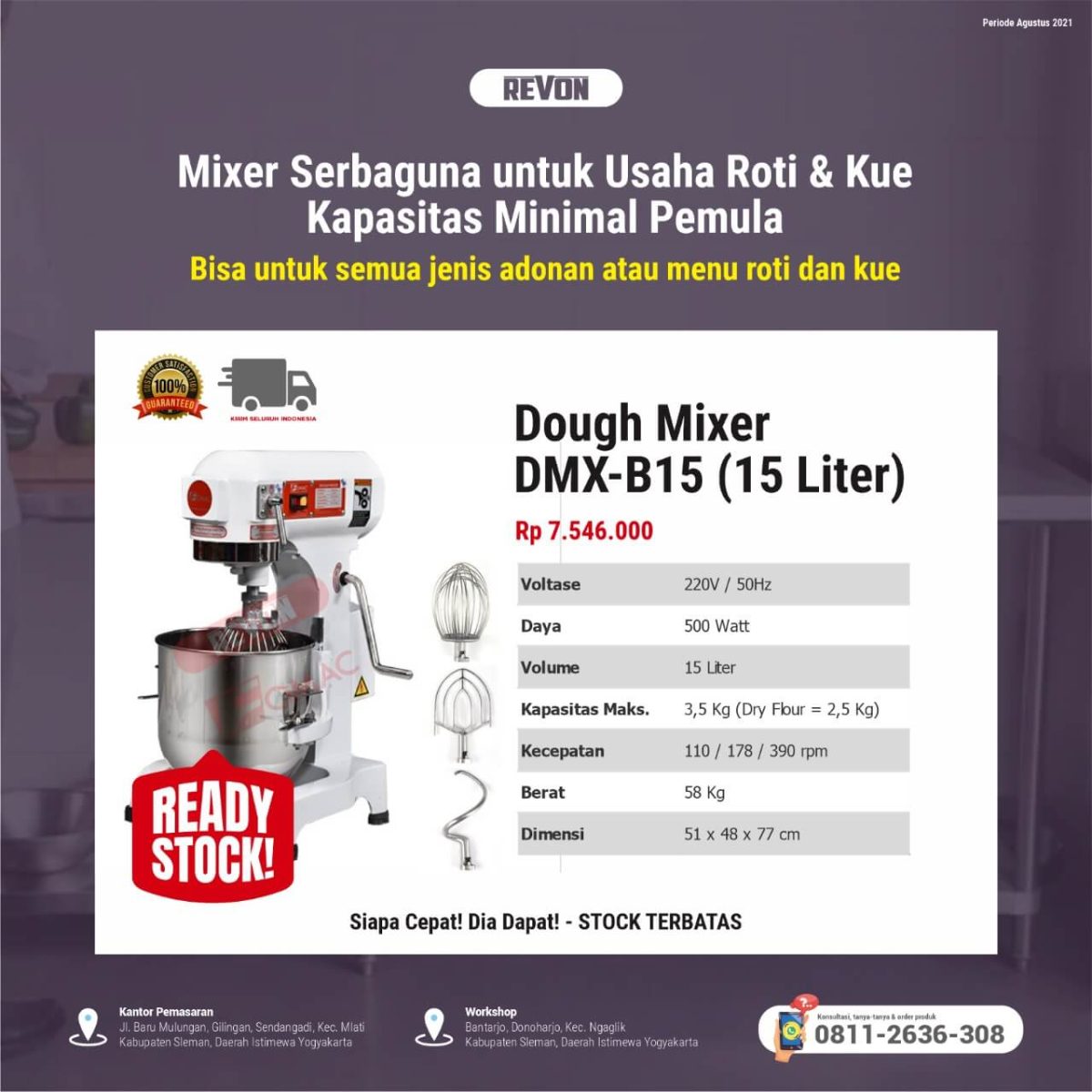 Mixer Serbaguna Roti & Kue | Kapasitas Minimal Untuk Usaha | REVON