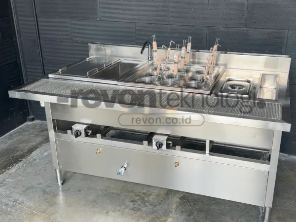 Kompor Mie Ayam Stainless 9 Lubang Plus Extra Chamber Kuah